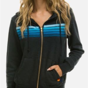 Aviator Nation Charcoal Zip Up With Blue Stripes